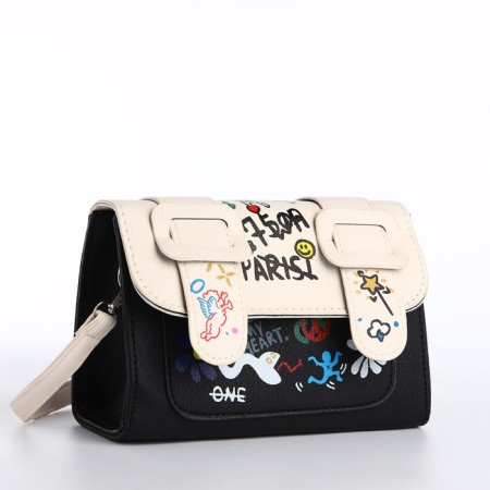 Bag Women's Messoriner, black color with white 18.5*13*8 cm-4