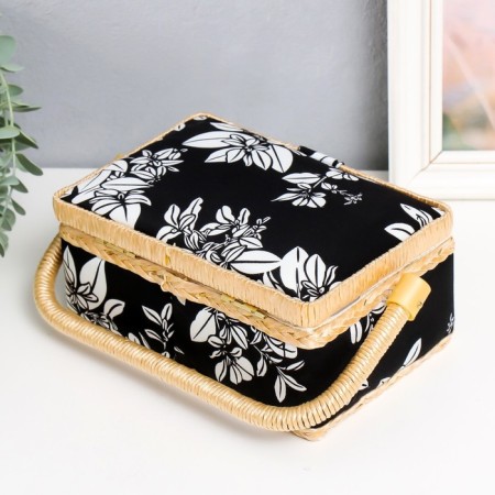 Casket for needlework "White flowers on black" 9.5x19.5x13 cm-5