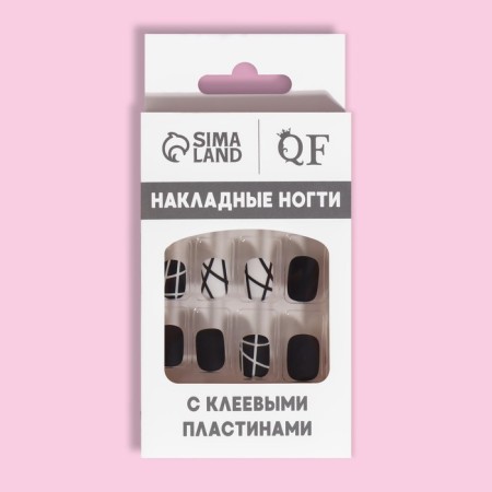 Black overhead nails, 12 pcs, with adhesive plates, soft square shape, black/white color-8