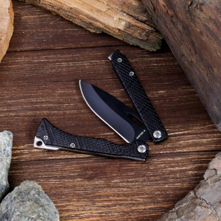 Bow Know "Master K", blade 7.3cm, black, hilt of scales with stripes of 8.5cm,-2