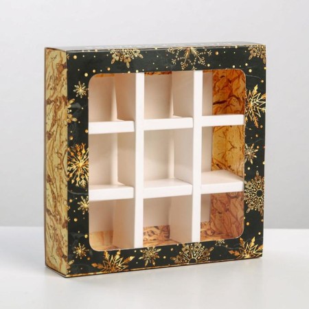 Box for 9 sweets with cells "Snowflake" 14.5 x 14.5 x 3.5 cm, New Year-2