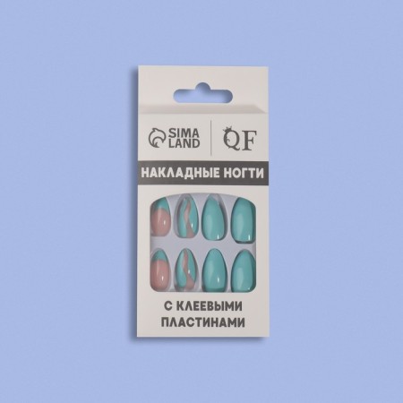 Freshness patch nails, 24 pcs, with glue plates, almond shape, blue/pink color-9
