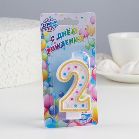 Candle for the Cake "Golsheki", the number "2", sequins, 7 cm, mix-2