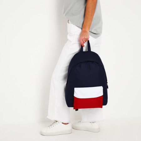 School textile school with a colored pocket, 30x39x12 cm, blue, burgundy, white-11