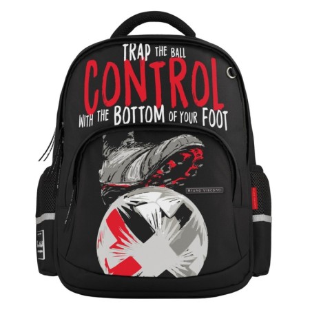 School backpack 40 x 30 x 19 cm, ergonomic back, Bruno VisConti 12-002 + Penal, Football, Black-1