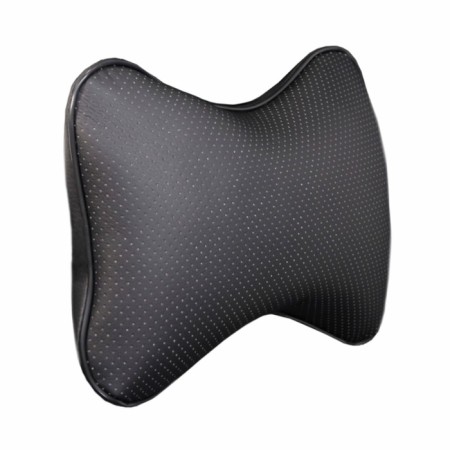 Siger pillow "Automobile Bone", on a car's headrest, perforated eco -leather, black