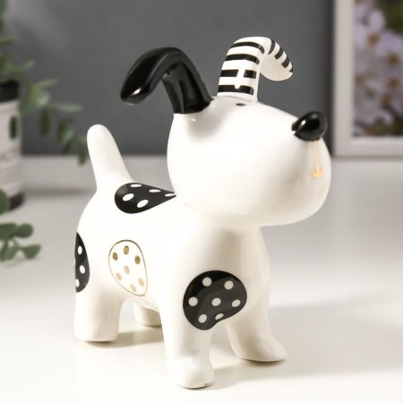 Souvenir ceramics "puppy in pars" white-black with gold 12.8x8.5x13.5 cm-2