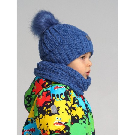 Knitted set for a boy: hat and snood, size 46, blue color-3