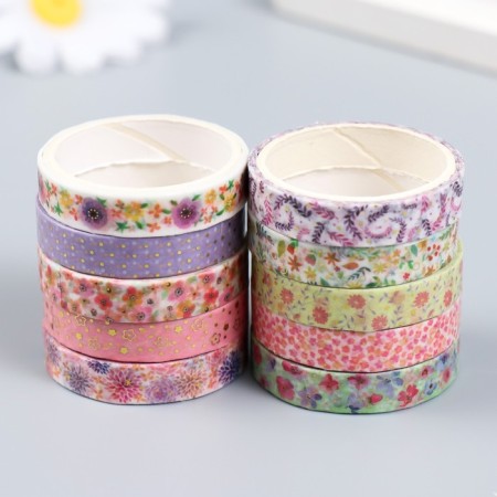 Glue tape Paper "Flowers" set 10 pcs width. 0.8 cm dl. 2 m 8.5x4x1 cm