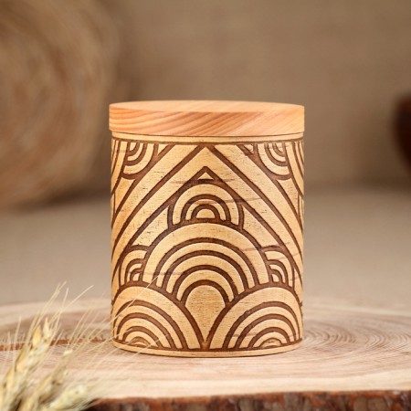 TUES for spices "Ornament", honey, 8x8x10 cm, 300 ml, birch bark