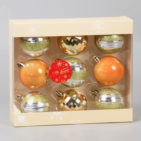 Set of balls plastic D-6 cm, 9 pcs "Adele" disco, green gold-1