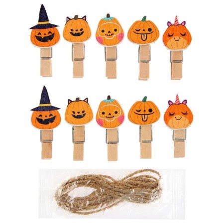 Decorative clothespins with a rope for the suspension "Pumpkin on Halloween" set 10 pcs., 1.5 × 12 × 14 cm-3