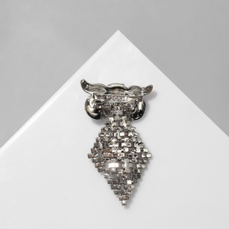 Brooch "owl" rhombus, blue-white color in silver-1