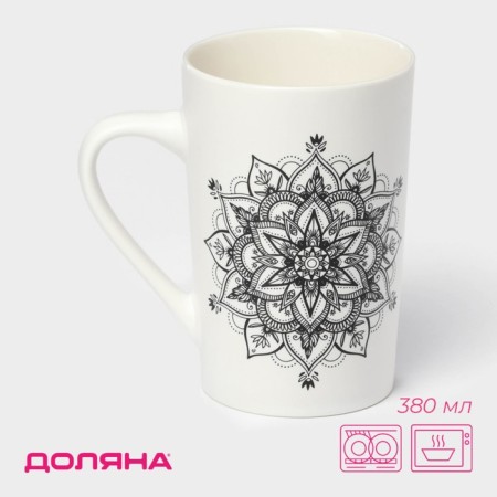 Porcelain shade mug "Mandala", 380 ml, black pattern
