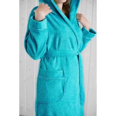 Women's bathrobe with a hood, size 50, turquoise, mahra-2