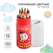 Colored pencils in a tube, 12 colors, trihedral, Masha and the bear