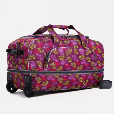 Road bag on wheels, a lightning department, with an increase, an outer pocket, a dark pink color