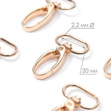 Metal carbine, 43 × 25 mm / 20 × 2.2 mm, 5 pcs, gold color