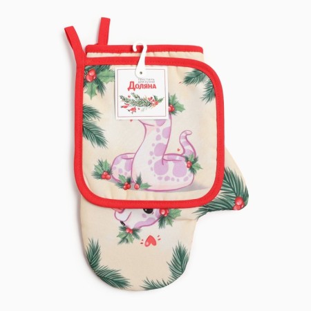 Set of kitchen shares Friendly Snake: Take 17x17 cm, mittens-loss 20x28 cm, 35% cotton, 65% p/e-4