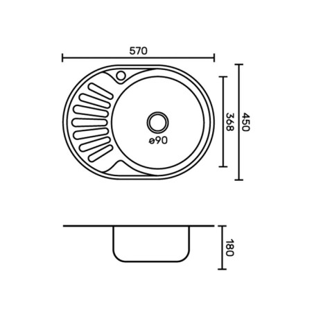 Kitchen sink "Vladiks", cut, with a siphon, 57x45 cm, right, stainless steel 0.6 mm-5