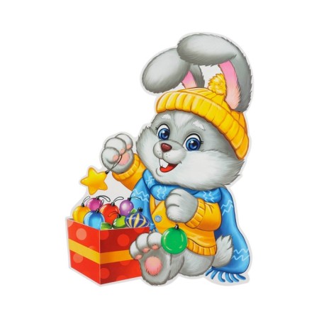Poster of a cut -off "Bunny with New Year's toys" two -sided, 23 x 22 cm