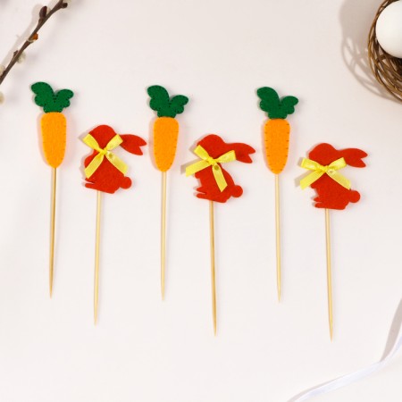 Topper "hare", with a flower and a carrot, a set of 6 pcs.-1