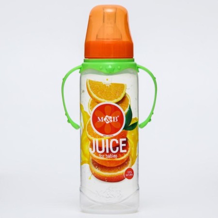 A bottle of feeding "Orange juice", classic throat, 250 ml., 0 months, cylinder, with handles-1