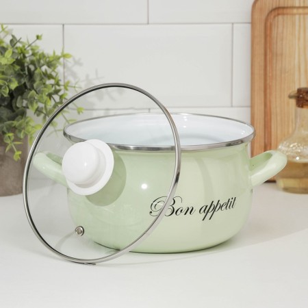 Lime pan, 3.1 l, glass cover, induction, color light green-1