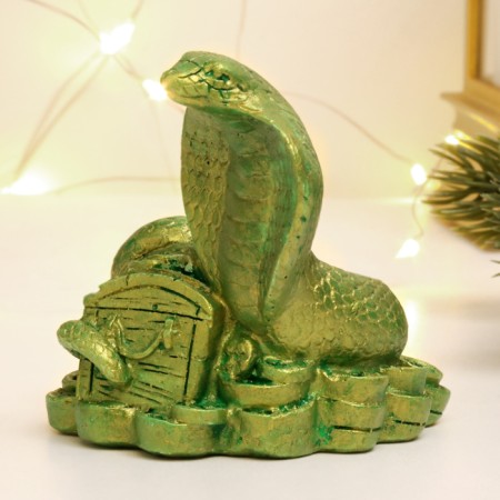 Figure "Snake with a chest" Green with gold, 6x6x5cm-1
