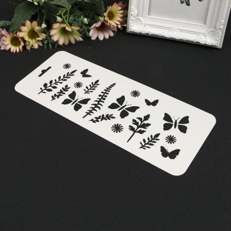 Plastic stencil "Butterflies and plants" 10 cm x25 cm-1