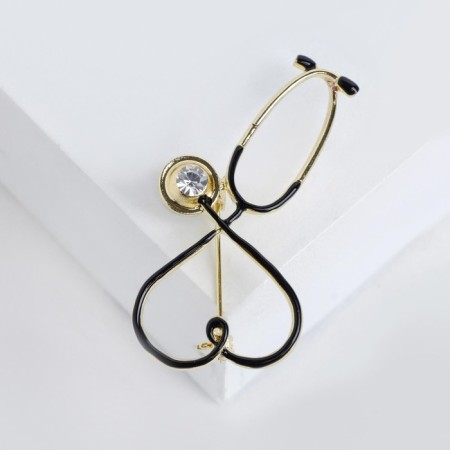 Brooch "Stetoscope" heart, black color in gold-1