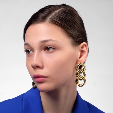 Earrings Metal "Chain" wide links, 3 pcs., Color gold-2