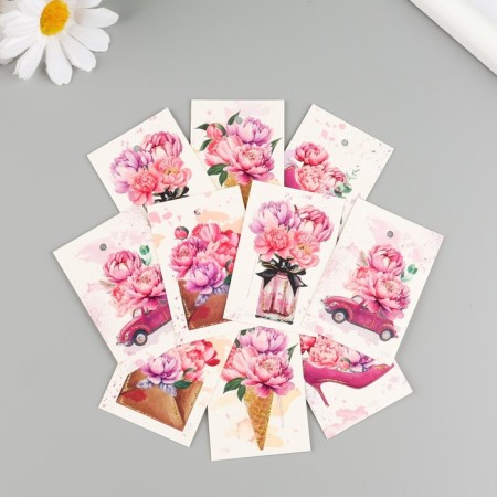 Cardboard "Peonies" set 10 pcs (5 types) 4x6 cm-1
