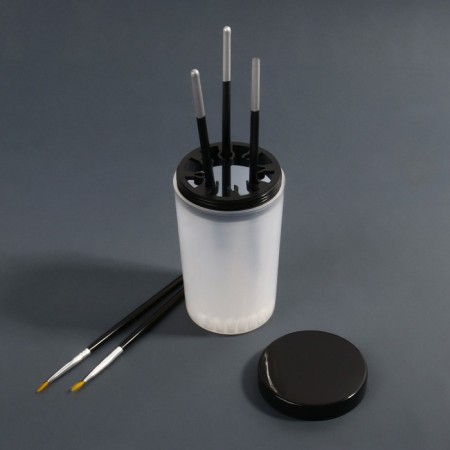 A capacity for cleaning and storing brushes, with holders and a lid, 200 ml, the color is transparent/black-4