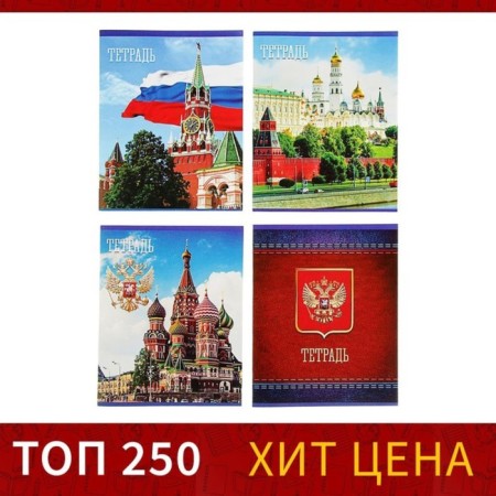 Notebook of 48 sheets in the Calligrata "Russia" cage, cover covered paper, block No. 2, whiteness 75% (gray sheets), mix