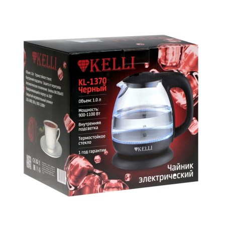 Electric kettle Kelli KL-1370, glass, 1 l, 1100 watts, black-7