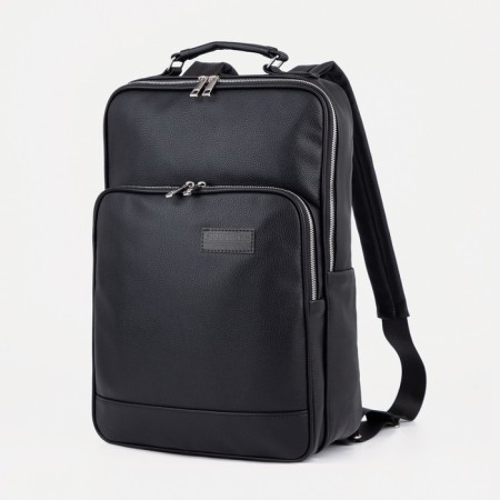 A backpack with a zipper, "saxi", outer pocket, black color