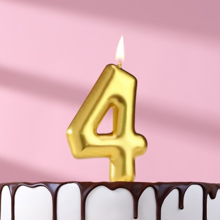 Candle in the Cake "European", number "4", 6 cm, gold