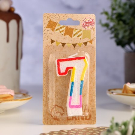 A candle for a cake with sparkles "Shiny rim", the number "7", 7 cm-1