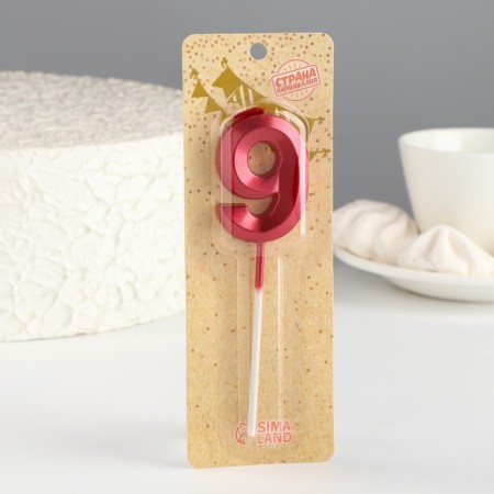 Candle in the cake on the skewer "Fine", the number "9", 5 cm, red-4