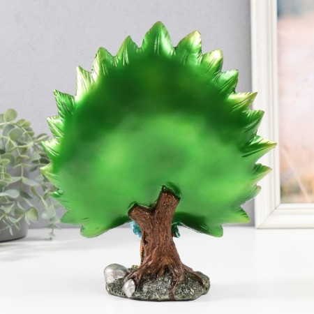 Polystone souvenir "Blue peacock with green blossomed tail in the meadow" 10.5x22x26 cm-1
