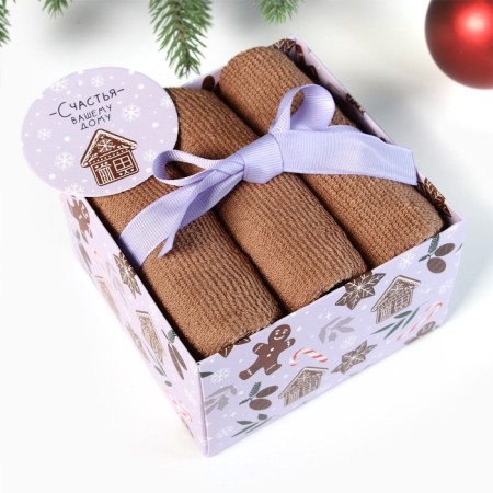 New Year. Set of terry towels "Gingerbread" 30x30 cm - 3 pcs, cotton 340g/m2-4