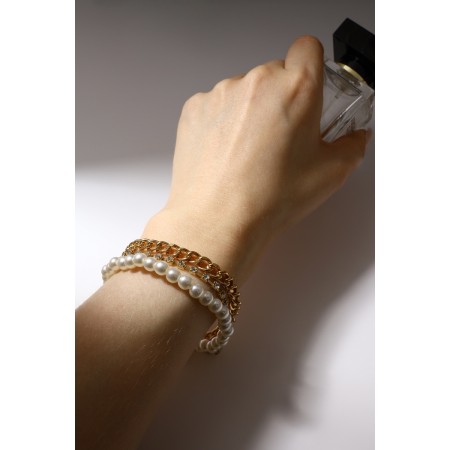 Bracelet Pearl "Chain" with toogle, ball No. 4, white color in gold, l = 16 cm-1