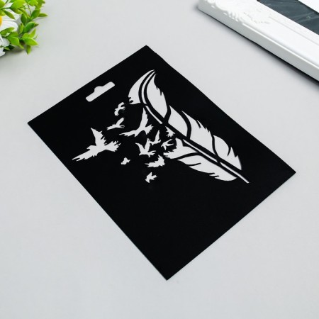 Plastic stencil "feather and birds" 14.5x20cm-1