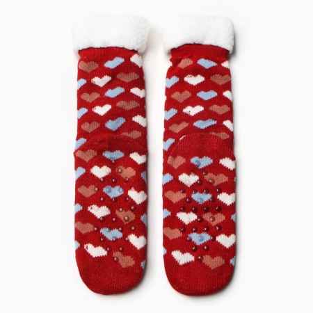 Women's socks with fur "hearts", red color, size 36-40-2