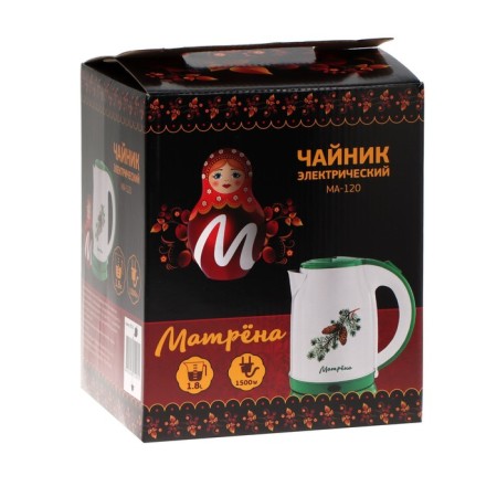Teapot Electric Matryona MA-120, Metal, 1.8 L, 1500 W, white-green with the pattern "BIGH"-7