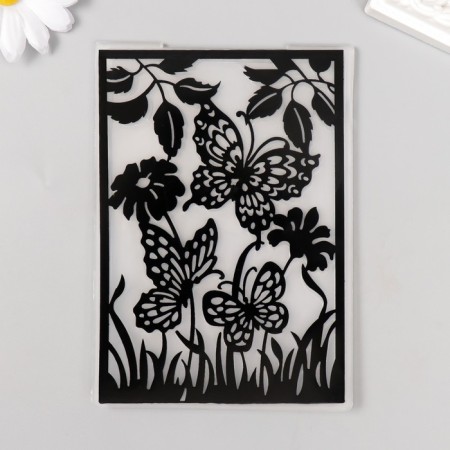 Embosing stencil plastic "Butterfly in the garden" 14.8x10.5 cm