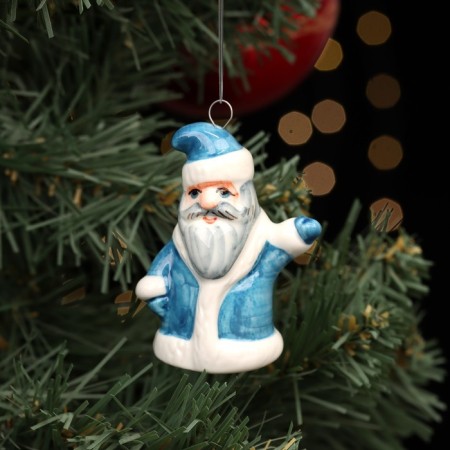 Fir -tree porcelain toy "Santa Claus", blue fur coat, 7 cm