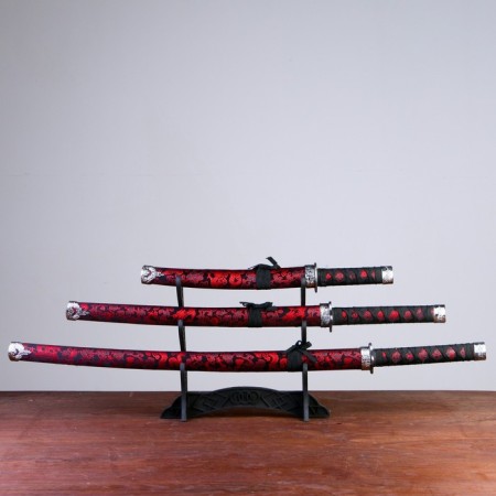Suv. Product Katana 3V1 on a stand, scabbard fabric, red dragons on black 47/70/89cm