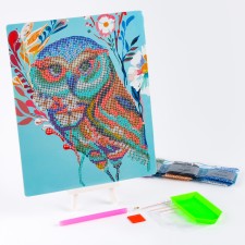 Diamond embroidery with a partial filling of “owl-beautiful” with a stand